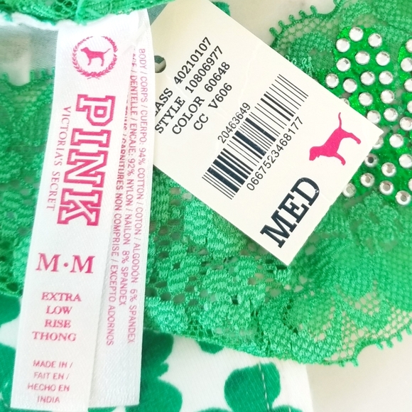 Victoria's Secret PINK Vintage Lace Rhinestone Crystal Low Rise Thong Panty NWT - Picture 7 of 12